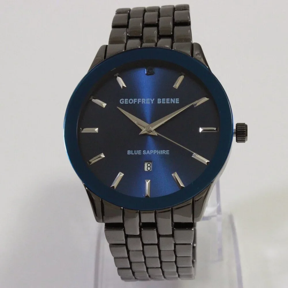 Geoffrey Beene Men's Casual Watch Sapphire Blue Dial GunMetal Finish 42mm